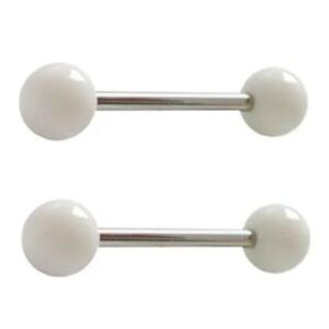 Piercing Lengua Acero Quirurgico Bolitas de Acrílico Blanco