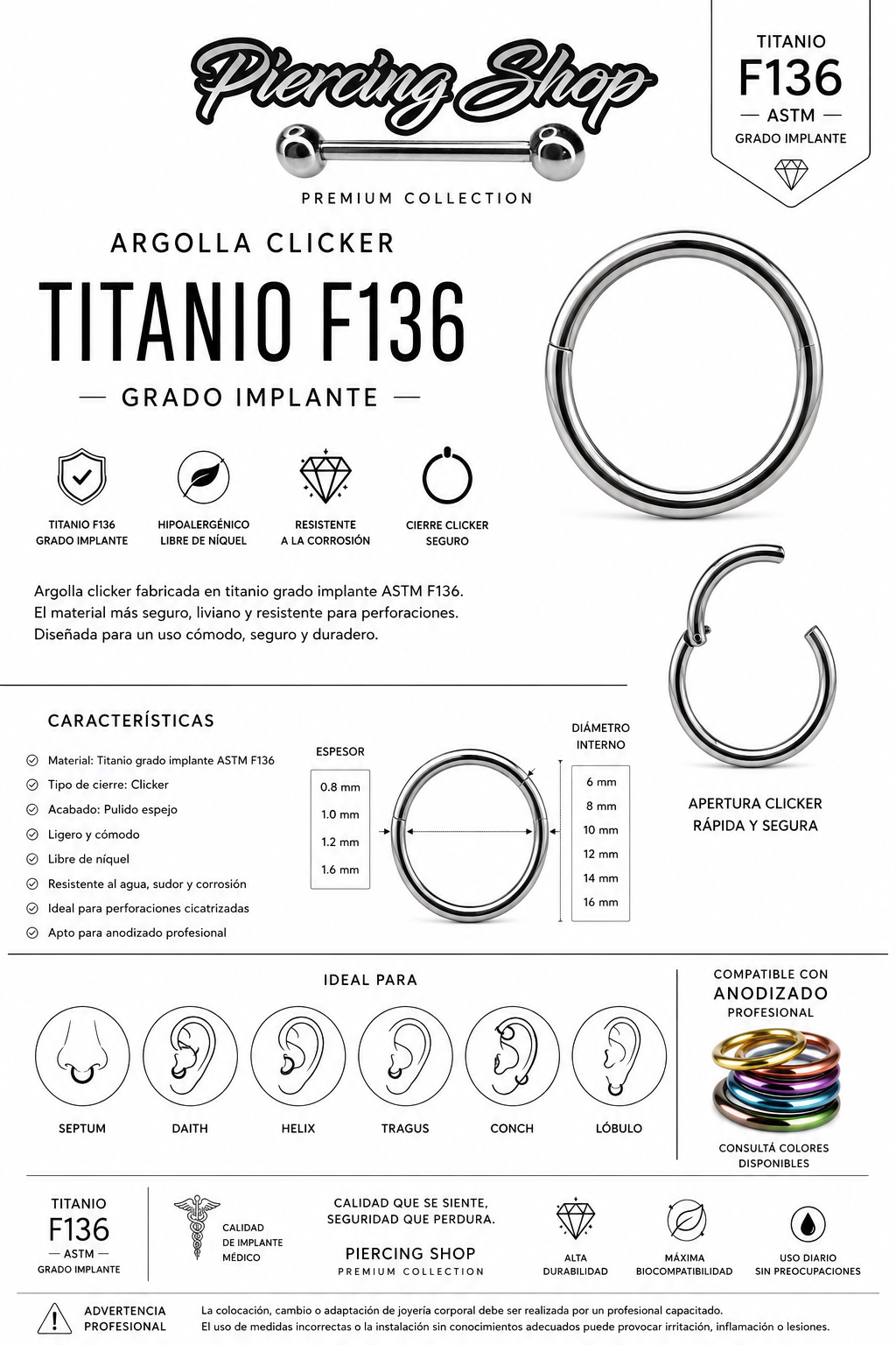 piercing clicker liso titanio