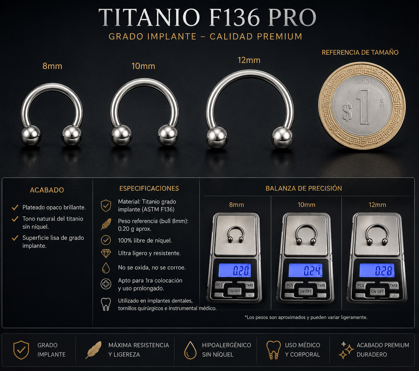 piercing bull doble bolita plateado titanio g23 y f136