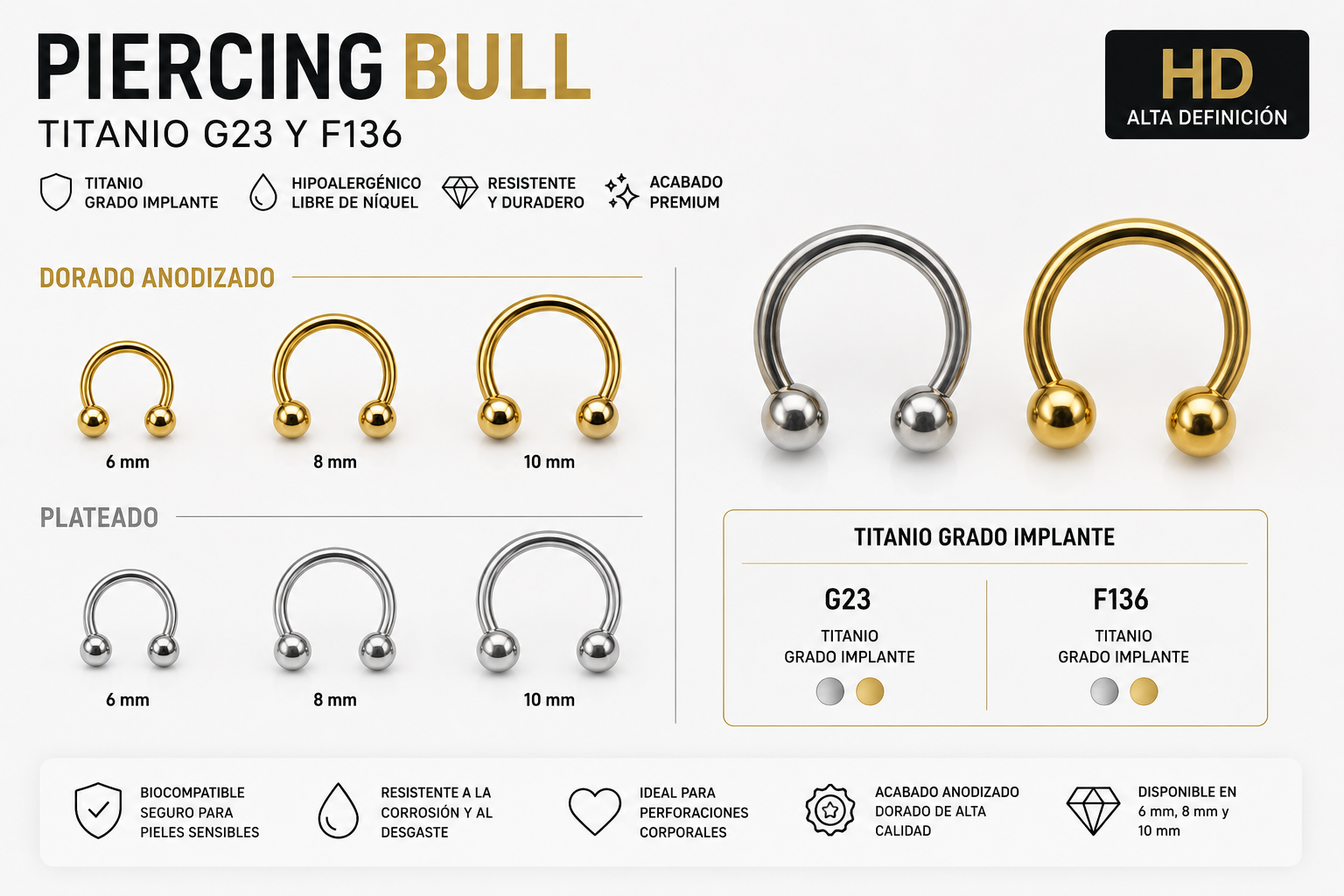 piercing bull doble bolita plateado titanio g23 y f136