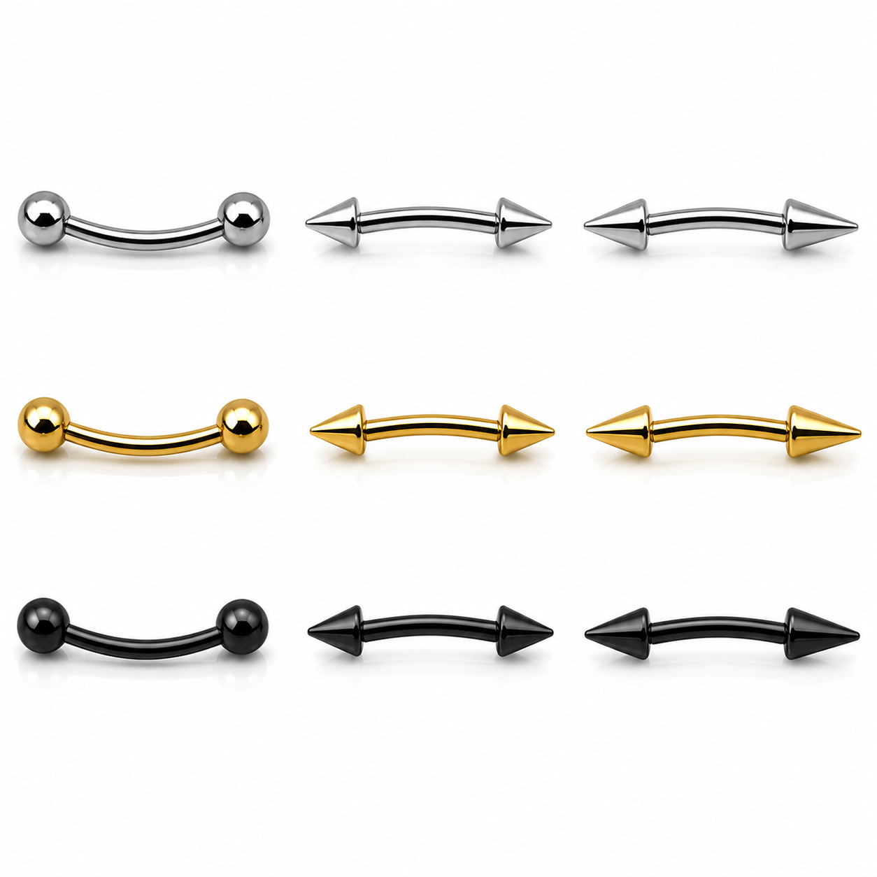 Piercing Ceja Acero Quirúrgico 316L bolitas y puas plpateado negro y dorado