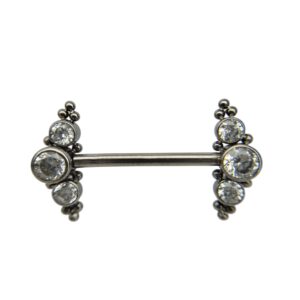 pezoneras de titanio ASTM F136 con filigrana y zirconias Swarovski® originales, rosca interna, joyería corporal premium Piercing Shop.