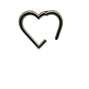 Piercing corazón clicker de acero quirúrgico 316L liso con grosor de 1.2 mm, disponible en diámetros de 8 mm y 10 mm, colores plateado y negro.