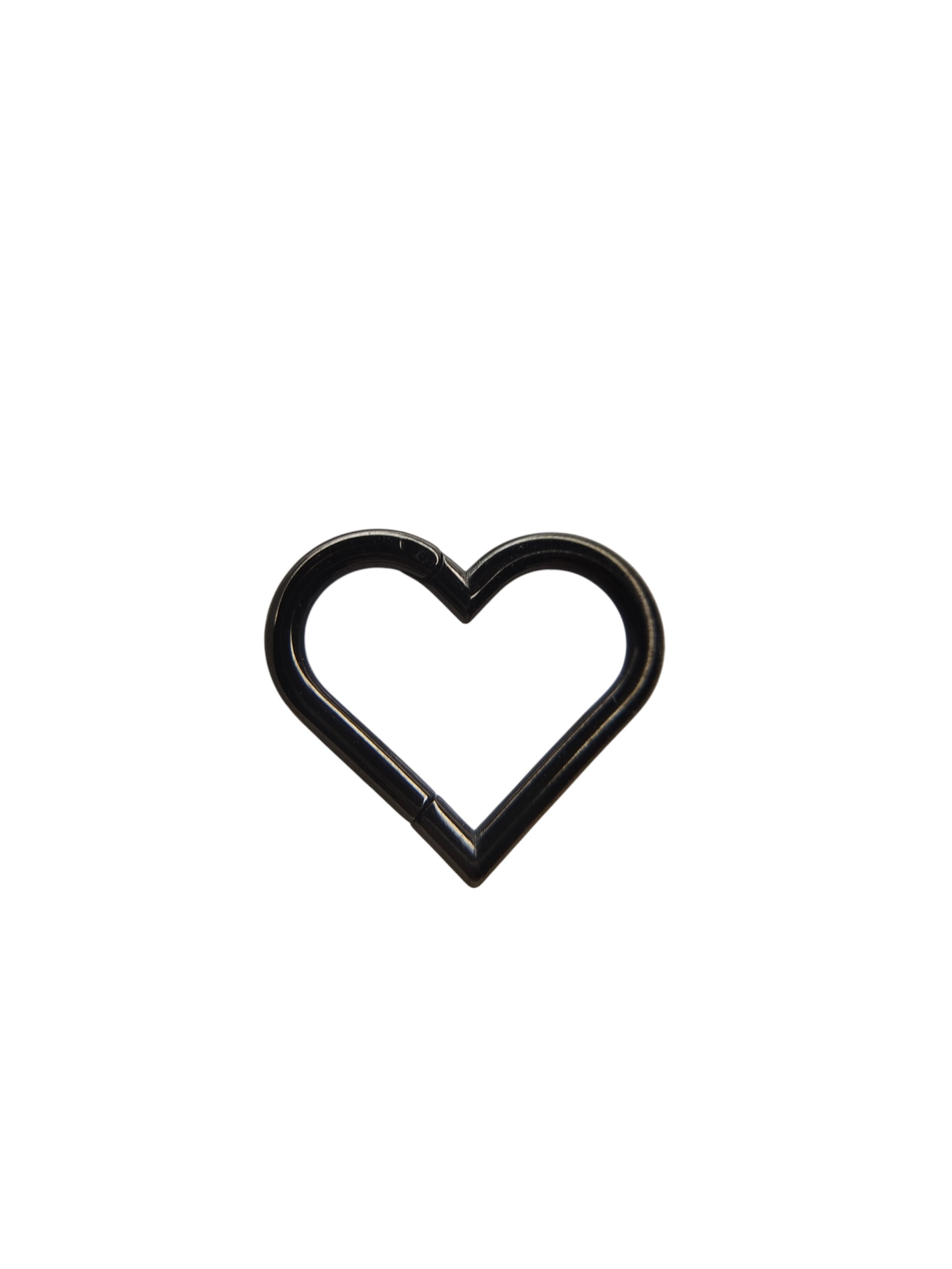 Piercing corazón clicker de acero quirúrgico 316L liso con grosor de 1.2 mm, disponible en diámetros de 8 mm y 10 mm, colores plateado y negro.