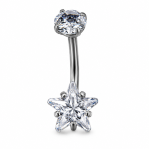 Piercing para ombligo de titanio ASTM F136 con estrella de zirconias Swarovski® originales acabado plateado.