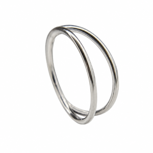 Piercing Argolla Doble Fina Titanio F136 con sistema Clicker de apertura fácil, disponible en medidas de 1.2x8 mm y 1.2x10 mm, libre de níquel y apto para anodizado.